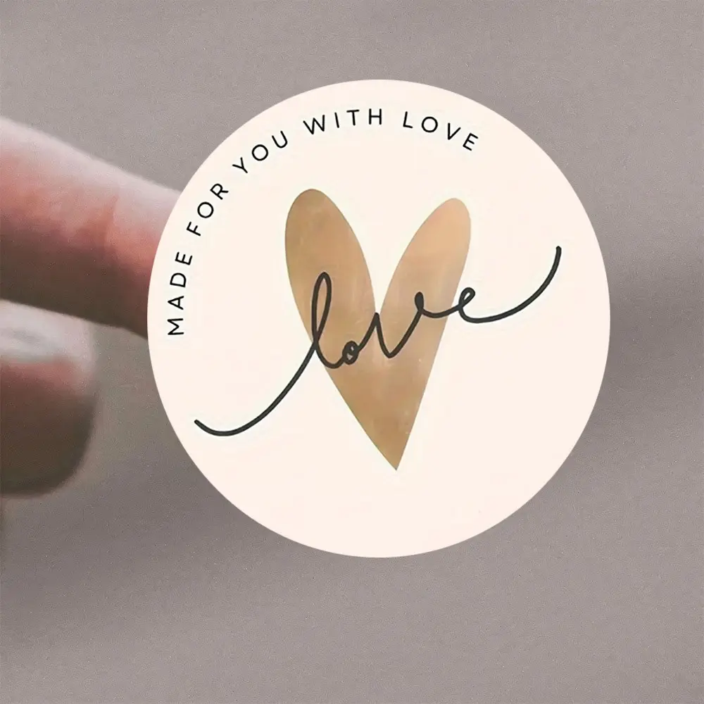 72 Round Stickers 'made with Love' Gold Heart Script Style, Decorative Sticker Aesthetic Stickers Gift Bag Wedding Decor DIY Crafts, Elegant Paper Stickers, High-Quality Material