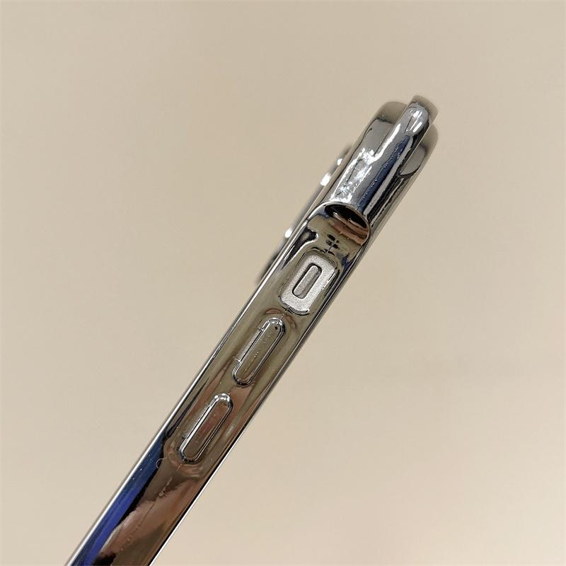 Silver Plated Four-Corner Shockproof Phone Case for iPhone 17 Pro Max 16 15 Pro Max 14 Plus 13 12, Minimalist Pearlescent White & Cement Gray Silicone Cover, Trendy Luxury for Women