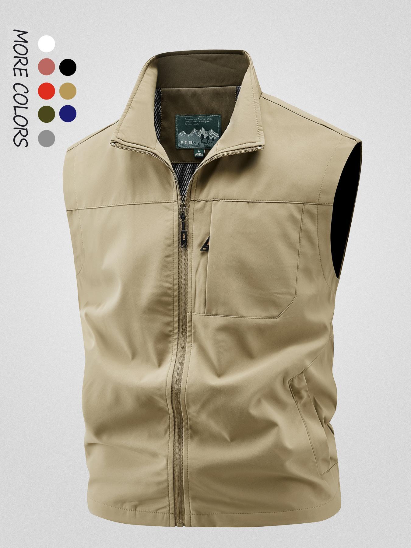 Men's Solid Hooded Vest Jacket, Sleeveless Gilet, Sleeveless Waistcoat, Regular Fit Casual Outdoor Fishing Vest, Men's Outerwear for All Seasons, Menswear