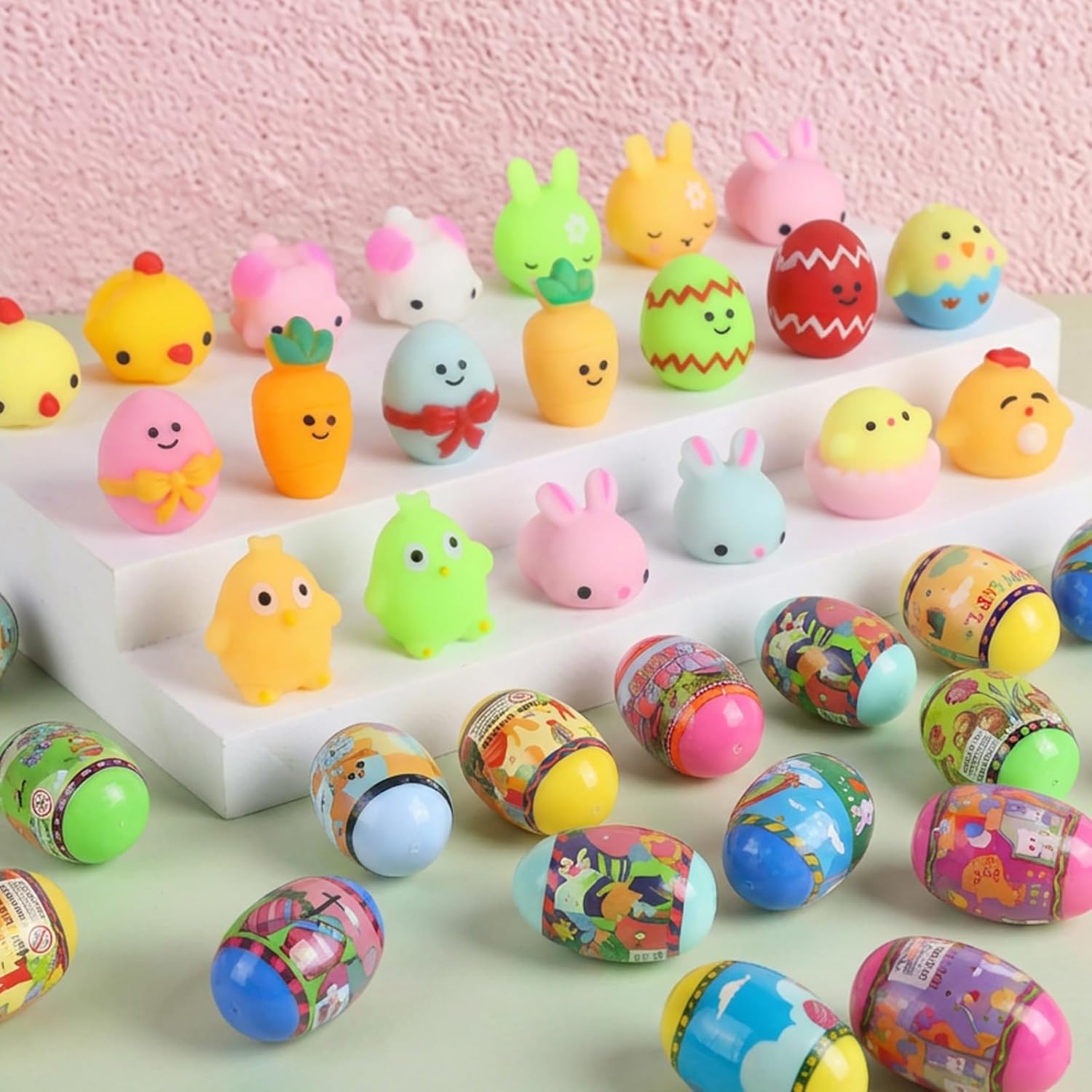 24 Pack Prefilled Easter Eggs with Squishy Toys,Bright Color Plastic Eggs for Kids Boys Girls,Easter Egg Hunt,Easter Basket Stuffers,Party Favors