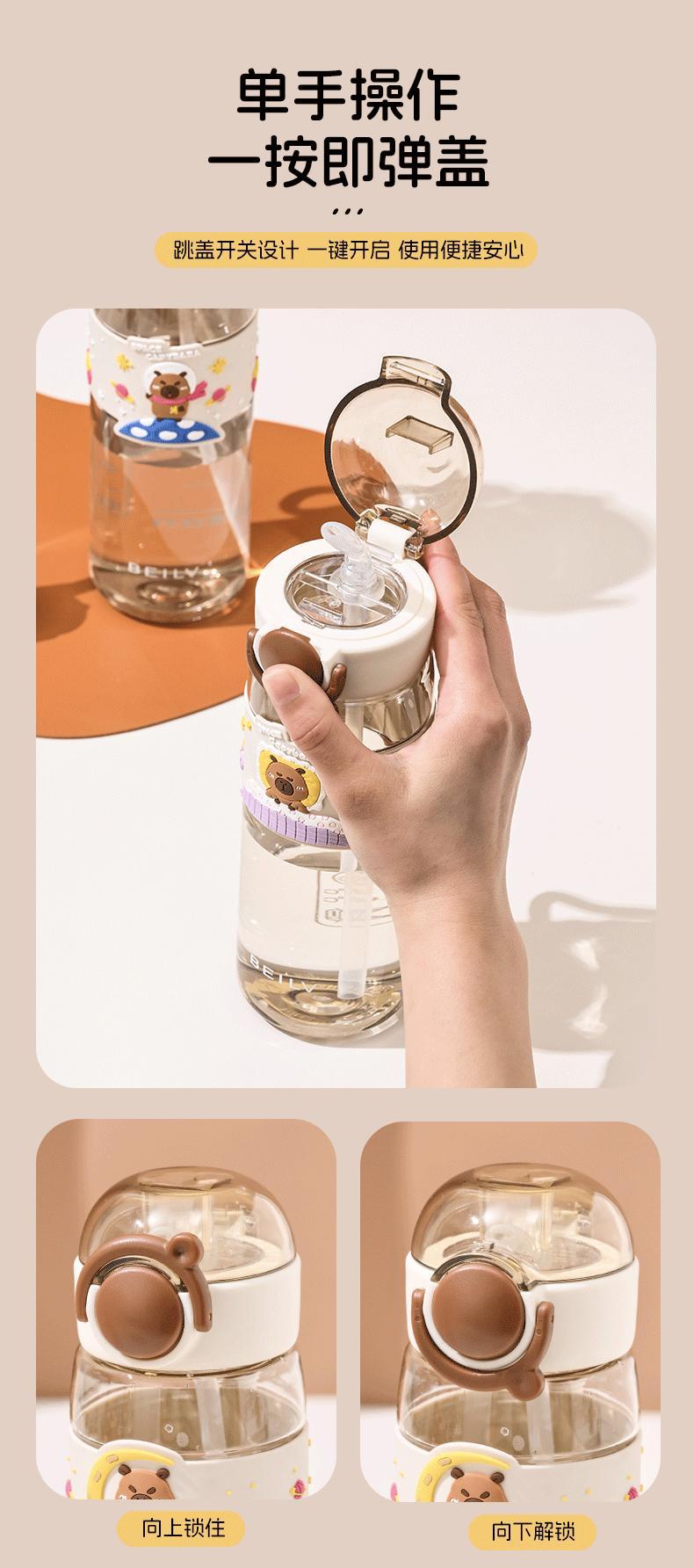 Cartoon Large Capacity Children'S Capybara Water Cup Sports Straw Double Drink Kids Kawaii Water Bottle Juice Cup Gift