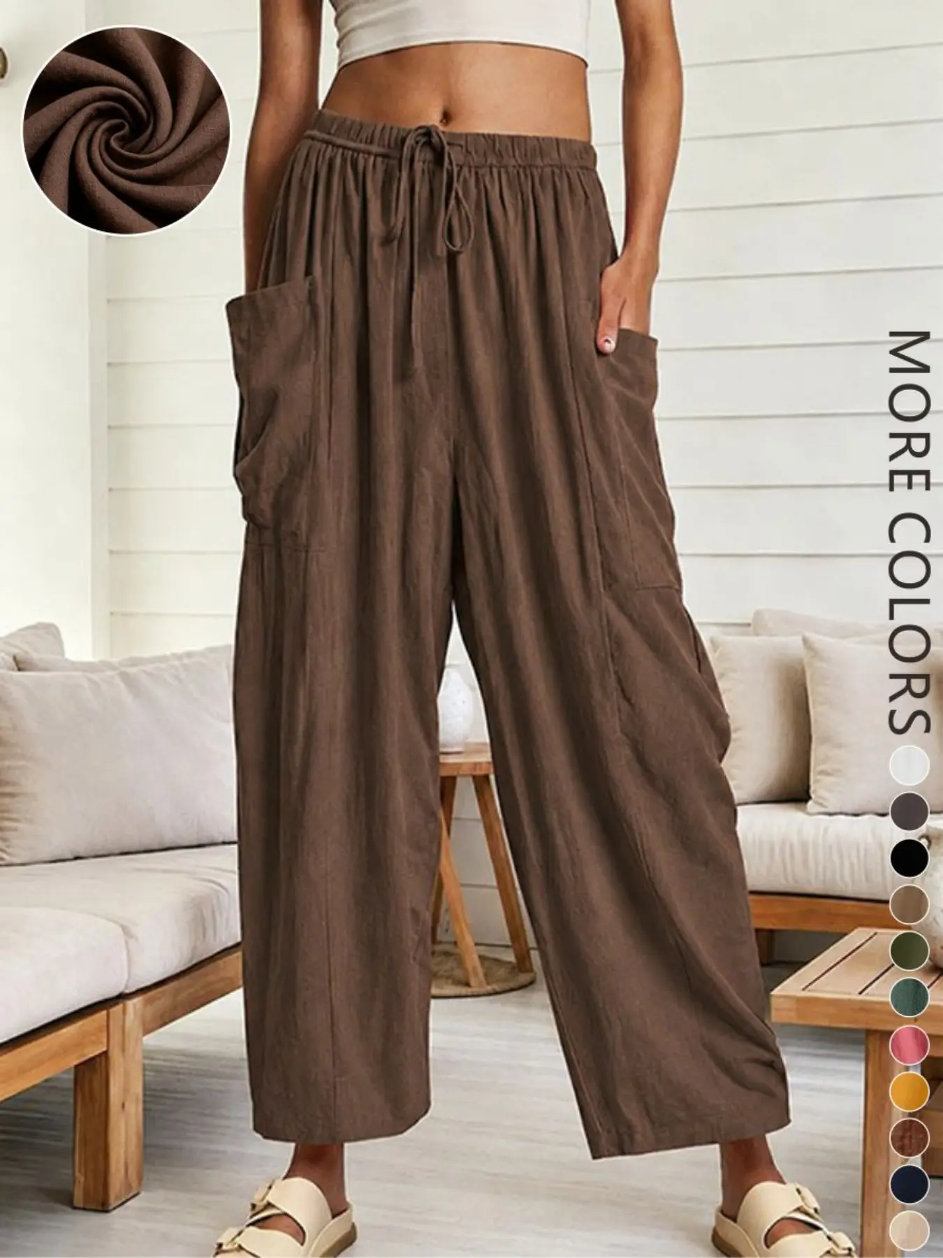 New Spring & Fall Loose Fit Casual Lantern Pants, Elastic Waist, High-Waisted Pleated Wide Leg Pants, Suitable for Women, Casual Trousers