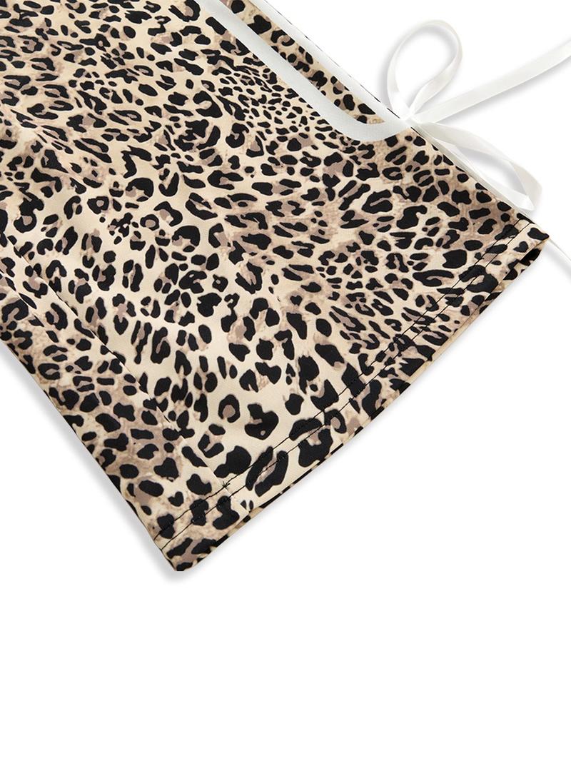 Women's Leopard Print Sweatpants Side Stripe Wide Leg Pants Y2K Streetwear Baggy Trousers with Bow Hem，Trendy Leopard Print Track Pants High Waist Loose Fit Casual Joggers Soft Comfy Lounge Trousers for Women，Hip Hop Street Dance Bottoms Fashion