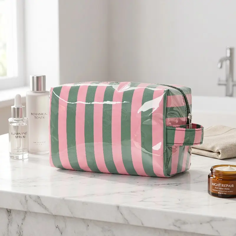 Chic PU Leather Toiletry Pouch - Women's Travel Beauty Bag, Makeup Organizer Pouches, Portable Casual Storage Bag for Business Trips