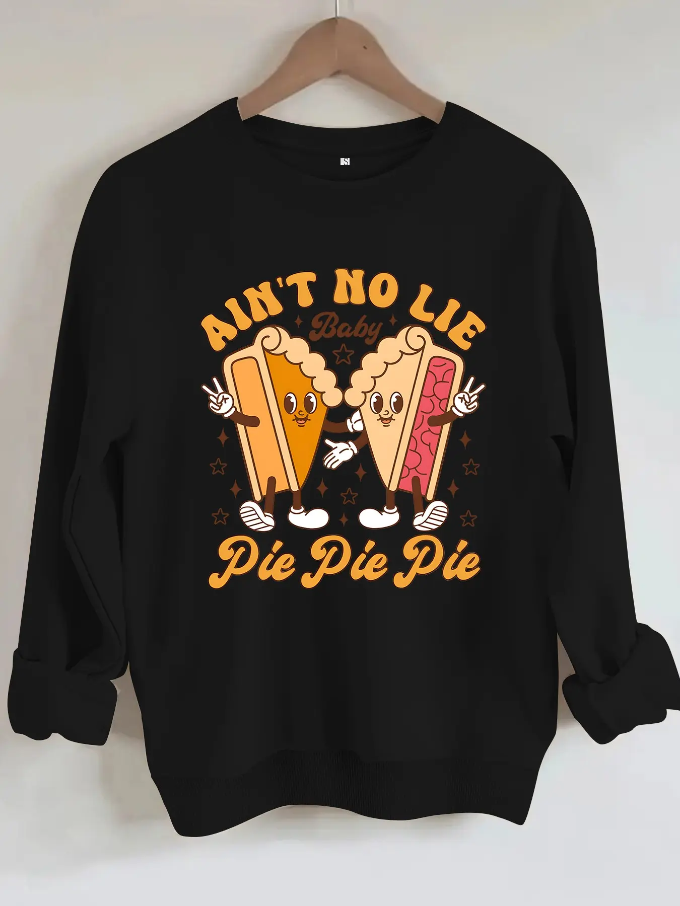 Women's 'ain't No Lie' Pizza Print Sweatshirt, Casual Long Sleeve, Loose-Fitting, Fall & Winter, Durable Fabric