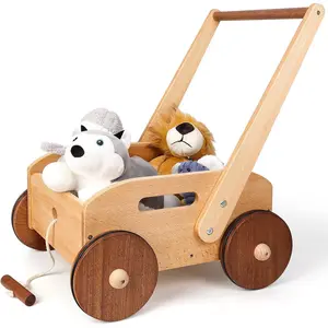 Wooden Baby Walker, Adjustable Speed Baby Push Walker, Push Toys for Babies Learning to Walk, Educational Walking Toys Gift for Toddler Boys Girls 1 2 3 Years Old