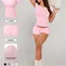Women's Solid Crop Tee & Shorts Loungewear, Casual Comfy Round Neck Short Sleeve T-Shirt & Shorts PJ Set, Ladies Sleepwear for All Seasons, Pajama, Casual Lightweight Loungewear