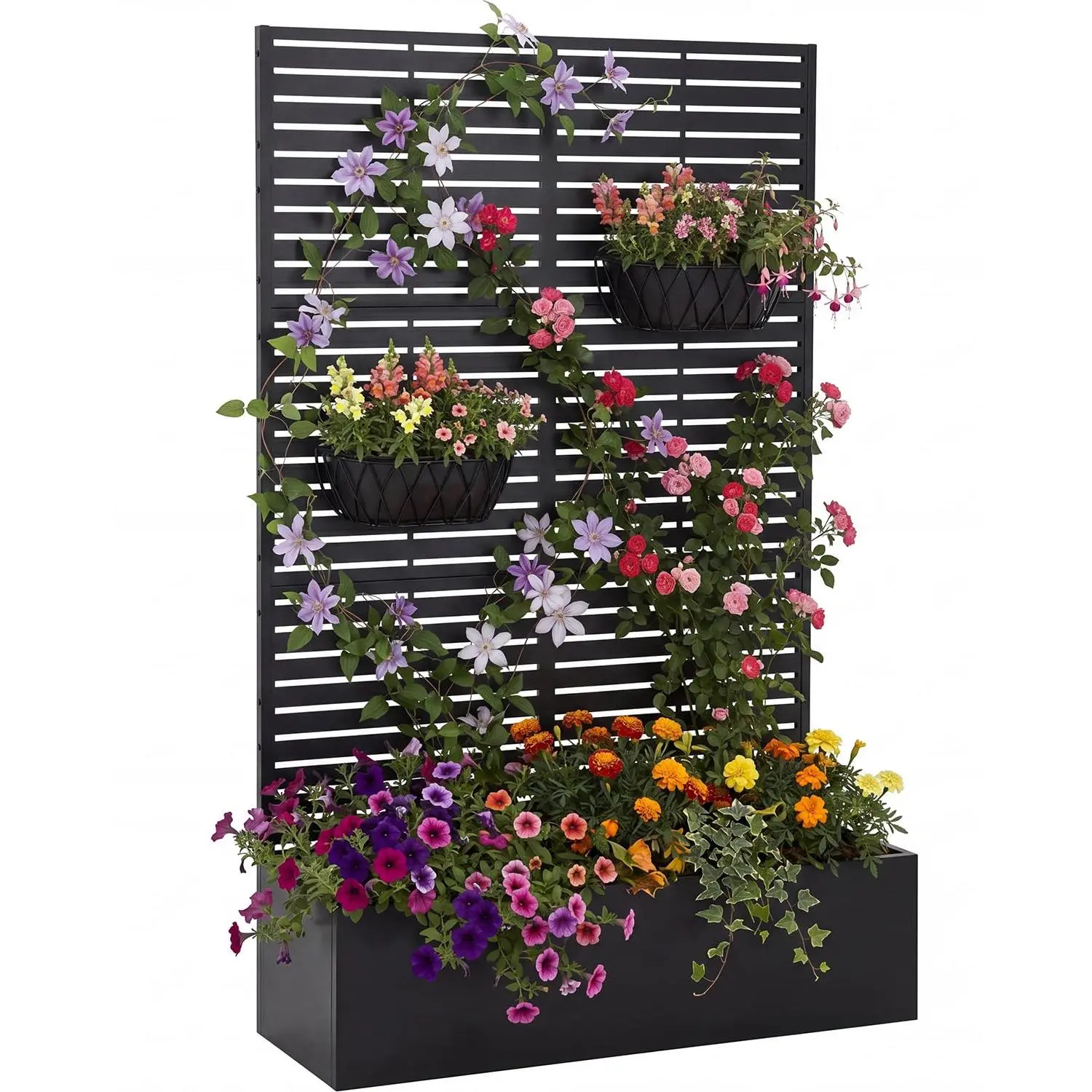 71" Metal Raised Planter Box with Integrated Trellis - 3-in-1 Garden Bed & Privacy Screen - All-Weather Rustproof Steel for Climbing Plants