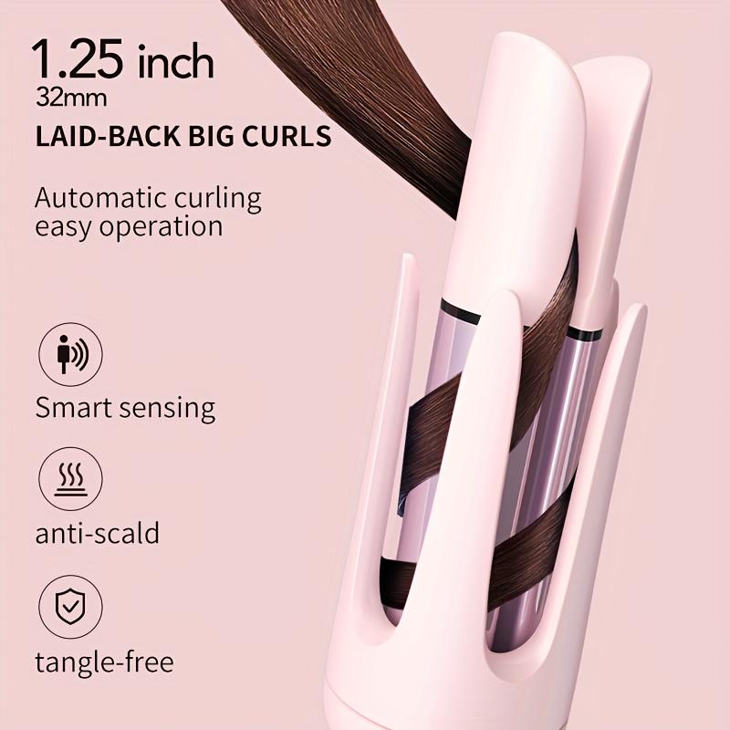 Newme Professional Styling Made Easy: 1.25 inch (32mm) Professional Automatic Rotating Curling Iron with Tourmaline, Fast Heating, Dual Voltage, and Smart Sensor - Perfect for Comfortable and Safe Hair Styling, Exclusive Gift, Pink Curler