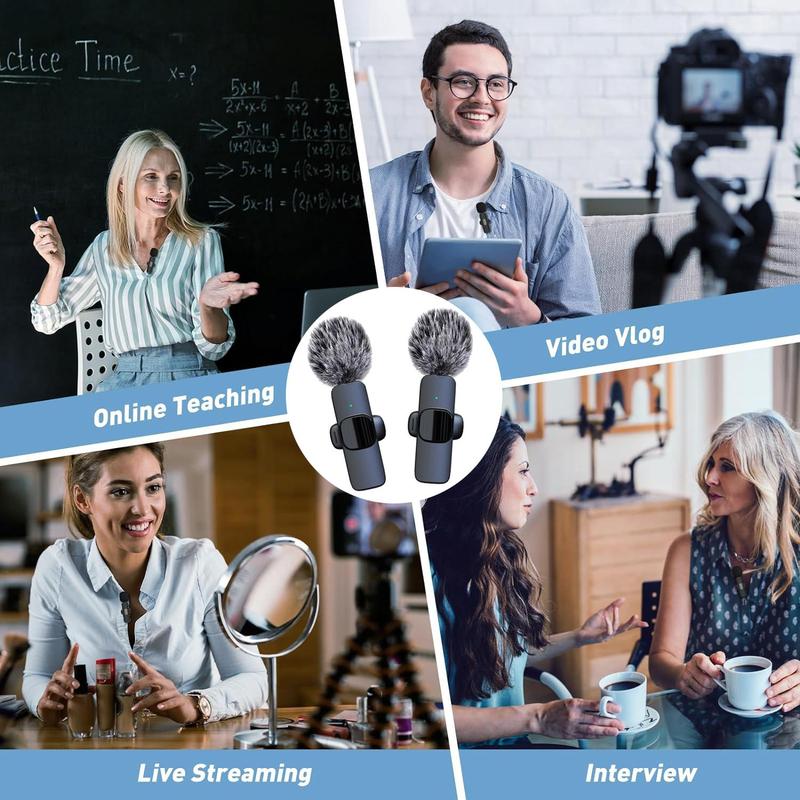 Wireless Lavalier Microphone, Condenser Recording Mic, USB Rechargeable Wireless Microphone, Lapel Mic for Video Recording, Teaching, Interviews, Podcast, Clip Microphone