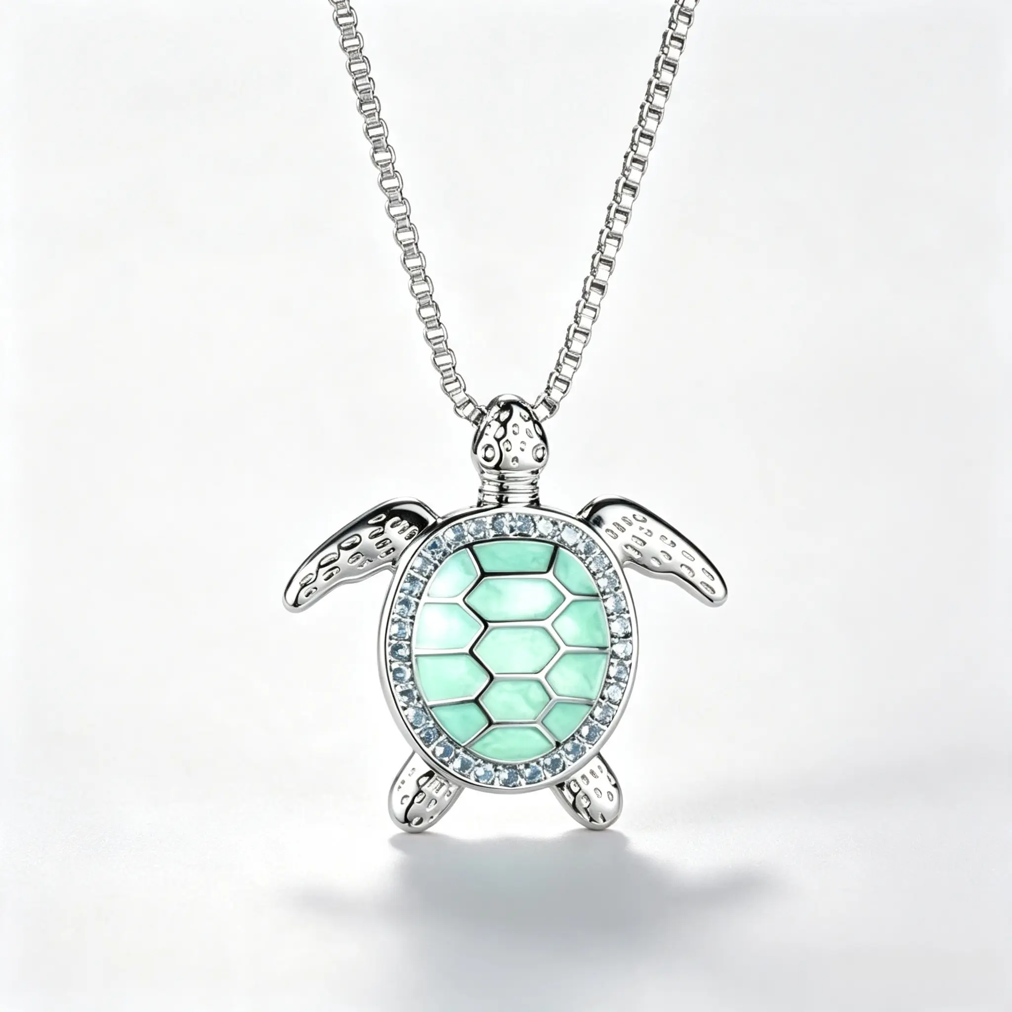 Sea Turtle Necklace for Women, Silver Plated Turtle Pendant with Light Green Mother of Pearl Shell, Cubic Zirconia Ocean Beach Jewelry, Dainty Sea Animal Necklace, Perfect Gift for Mother's Day, Valentine's Day, Christmas and Thanksgiving