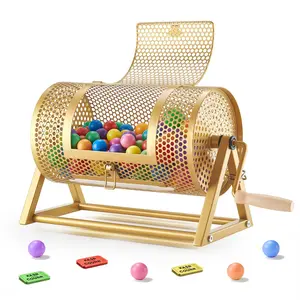 VEVOR Raffle Ticket Spinner, 11.6 x 6.6 in, 3.06 lbs Durable Raffle Drum Lottery Spinning Cage with Reinforced Handle, Stable Triangular Stand, Holds 2500 Tickets or 100 Ping Pong Balls, Easy to Use for Parties, Gold