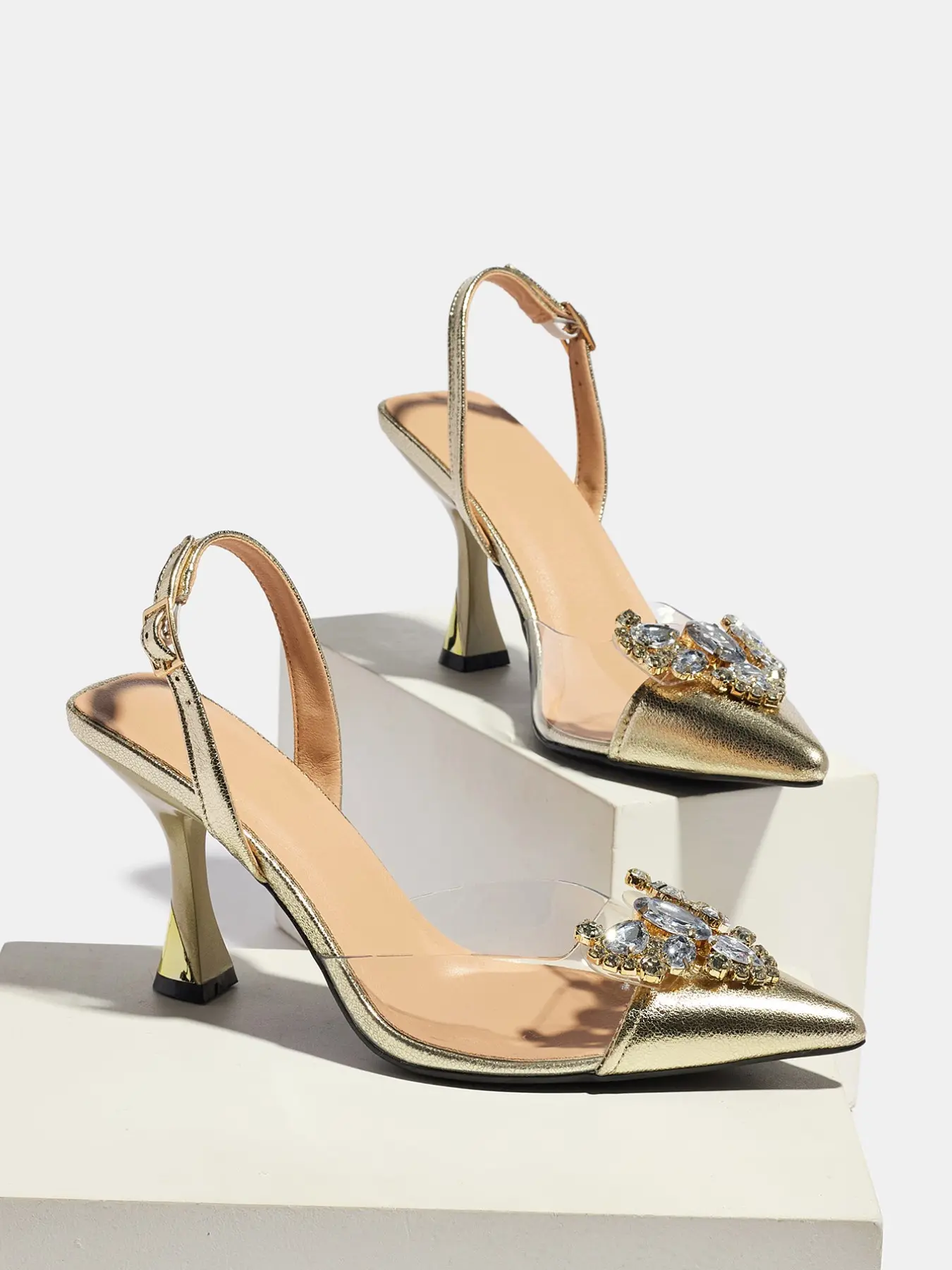Elegant High Heel Shoes, Fashion Pointed Toe Back Strap Rhinestone Buckle, Perfect for Parties, Weddings, Summer Comfort, Elegant Stiletto