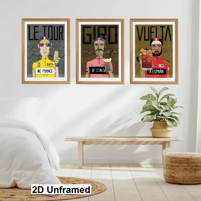 3 Piece Set Bicycle Race Posters and Prints, Large Cycling Tour Art, France Italy Spain Wall Decor, Canvas Painting, Home Room Decoration