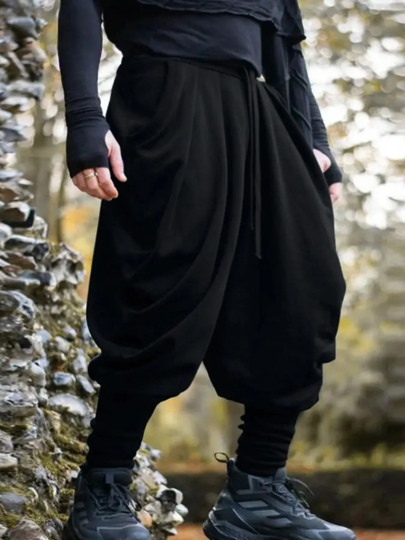 European and American High Street Outdoor Harem Pants, Loose Fit, Drop Waist, Drawstring, Elastic Waist, Casual Comfy Trouser, Casual Long Pants