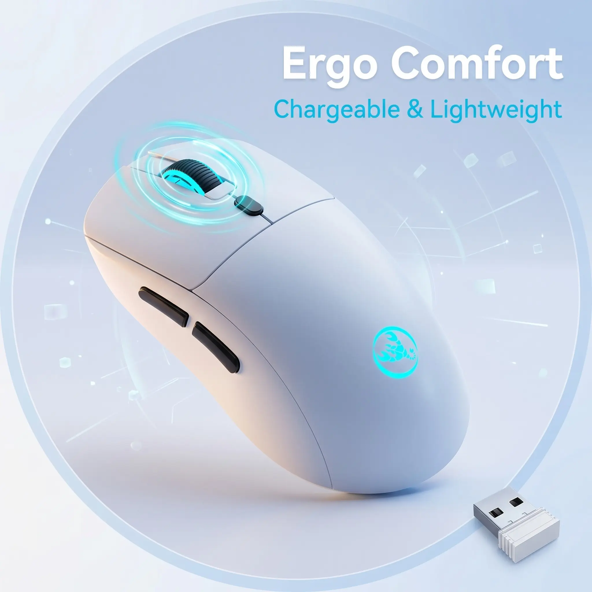 Ideal Gift HXSJ Rechargeable Wireless Mouse, 2.4G Ergonomic Optical Mouse Featuring 7 Gradient RGB Lights, Cordless Portable Mouse for Desktop Laptop Office & Home