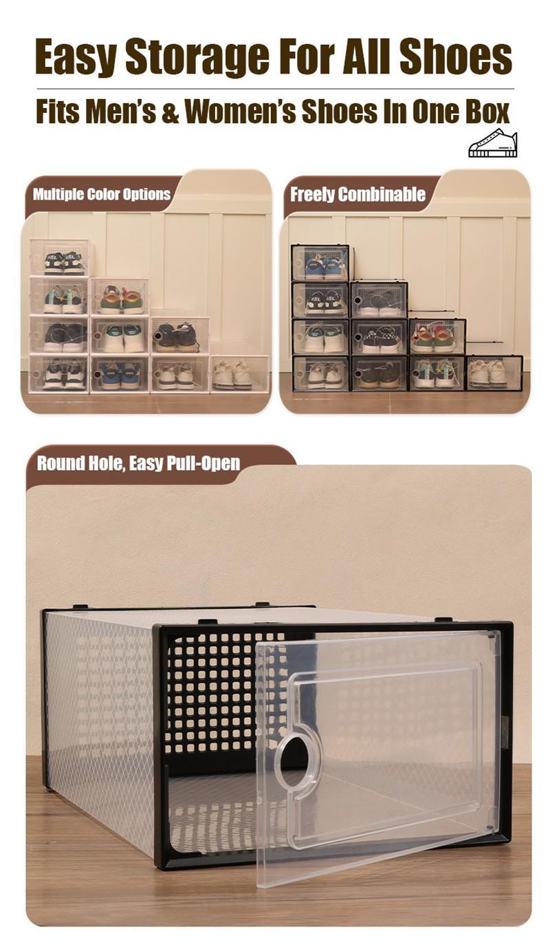 12/24 Pieces X-Large Stackable Clear Shoe Organizers, Plastic Storage Boxes for Closet, Perfect for Size 11 Sneakers, Space Saving Entryway Rack, Drawer Organizer Alternative