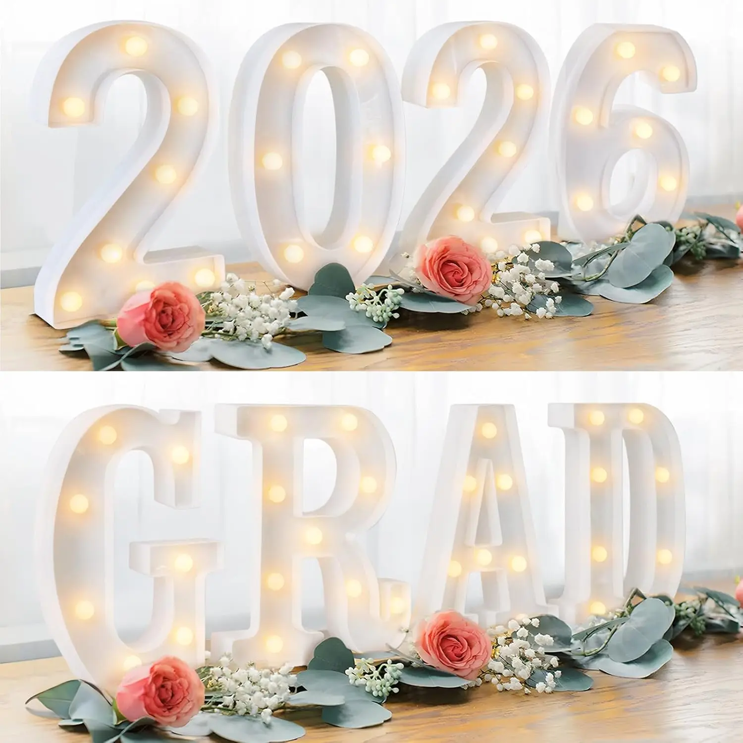 2026 Graduation Decorations, 8 LED Marquee Light Up GRAD 2026 Letters, Class of 2026 Ornament Sign for Kindergarten High School College Wall Table Centerpieces Party Supplies