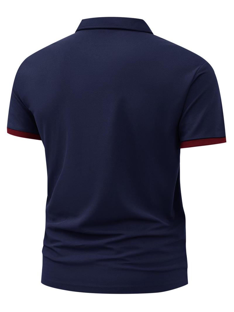Men's Regular Fit Contrast Trim Polo Shirt, Casual Short Sleeve Top for Summer, Fashion Men's Clothes for Daily Wear, Shortsleeve