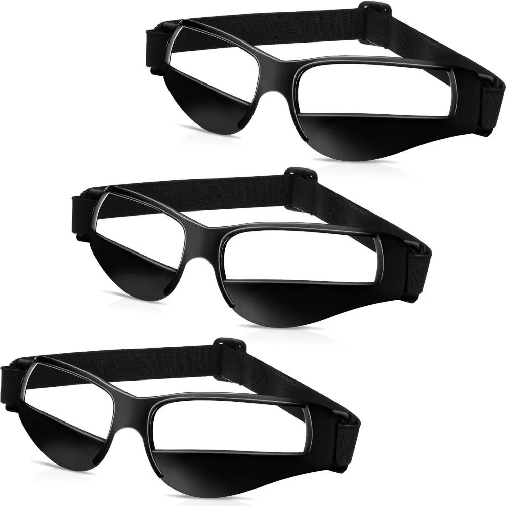 3 Pack Black Plastic Dribbling Goggles for Athletes, Multi-Size Training Equipment with Adjustable Strap for Improved Ball Control