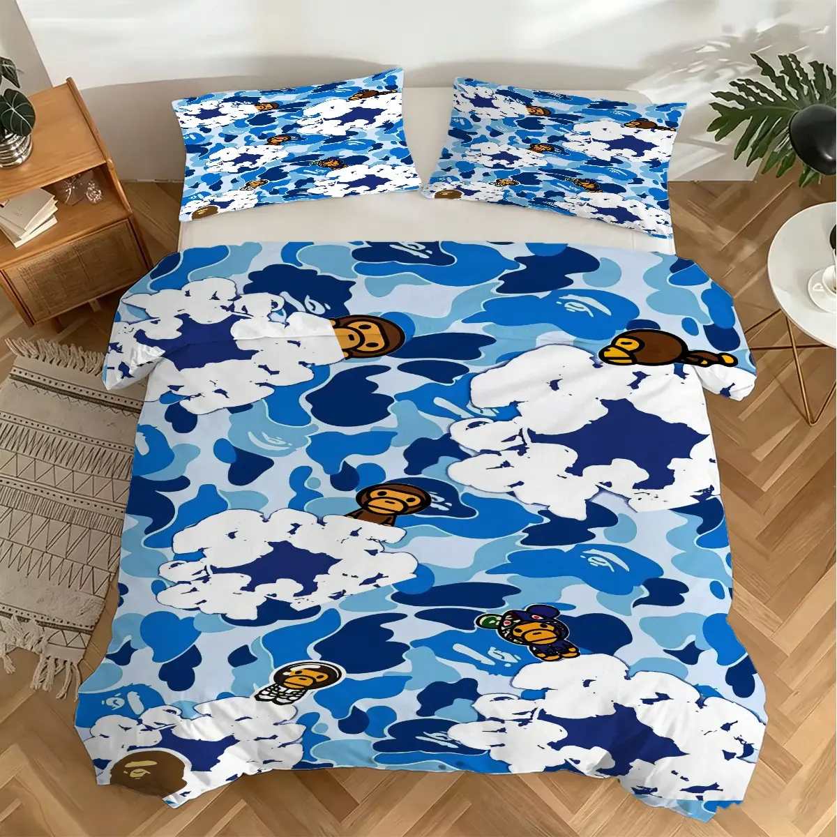 All Over Print Cartoon Baby Monkey 2/3pcs Duvet Cover Set, No Filling Included, Soft Microfiber Bedding Set, Wrinkle Resistant Comforter Cover Set, Trendy Urban Hip Hop Teen Print For Master Bedroom, Guest Room, Dorm, Apartment