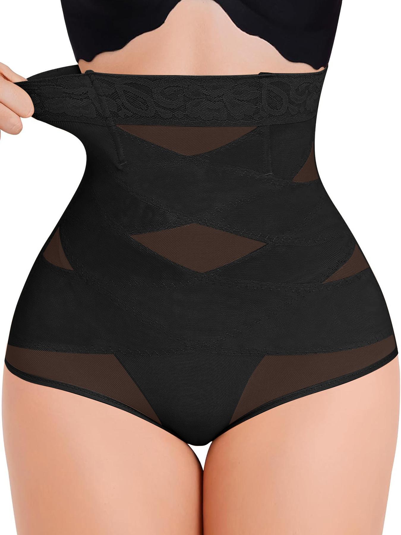 Women's High Waist Contrast Lace Shapewear Panty, Breathable Comfortable High Stretch Mesh Fabric Shaper, Tummy Control Butt Lifter, Ladies Shapewear Bottoms, Belly Control Underwear