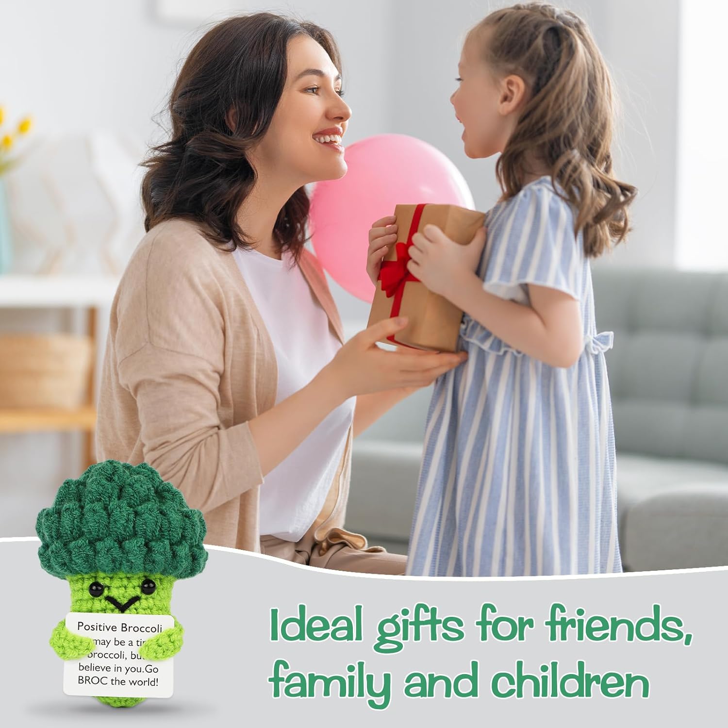 Handmade Emotional Support Pickle Cucumber Crochet Doll with Inspirational Cards, Cute Knitted Funny Pickle Potato Companion Gift, Perfect for Friend Birthday, Holiday Surprises and Adorable Broccoli Hoedia Home Decor to Bring Joy and Encouragement