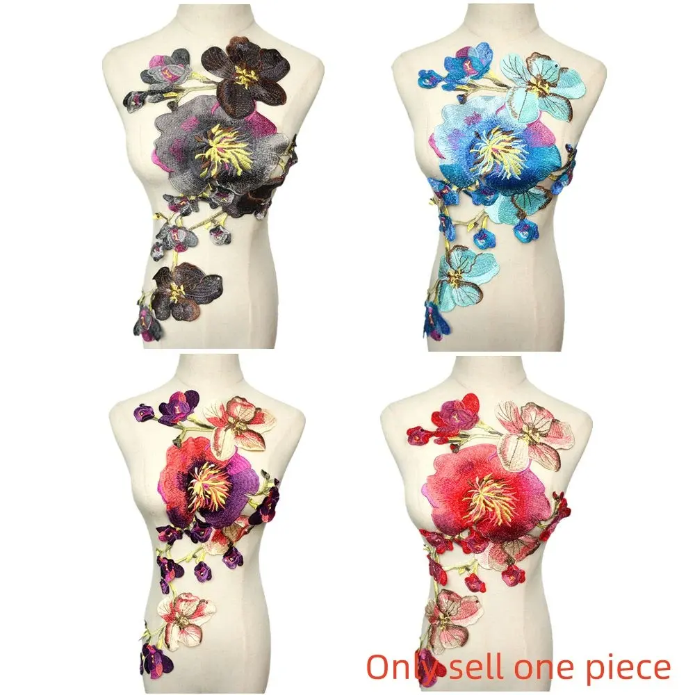Embroidered Floral Red Blue Grey Purple Flowers Petal Fabric Appliques Collar Trimmings Sew On Patches For Wedding Dress DIY Decoration