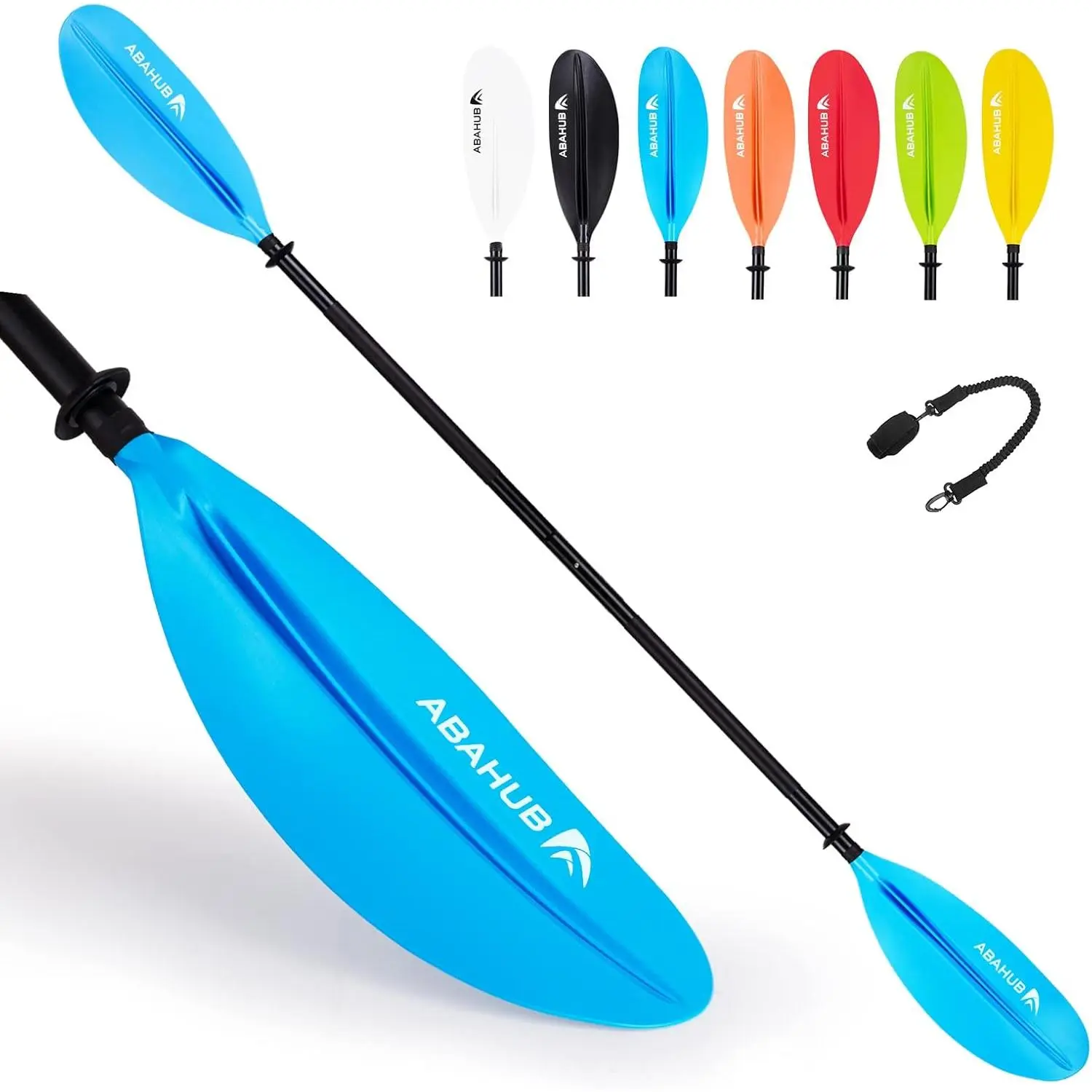 Abahub Kayak Paddle, 90.5 Inches Kayaking Oars for Boating, Canoeing with Free Paddle Leash, Aluminum Alloy Shaft Black/Blue Plastic Blades