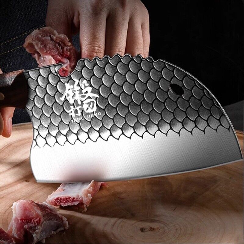 Selected Stainless Steel Fish and Meat Kitchen Knife with Ergonomic Handle - Sharp and Durable Versatile Meat Cleaver for Everyday Home Cooking and Outdoor Food Preparation