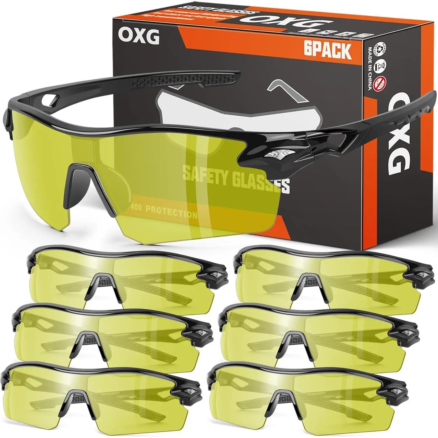 6-Pack Industrial Safety Glasses, Wraparound Polycarbonate Eyewear for Men & Women with UV Protection and Glasses Straps, ANSI Z87.1 Impact Safe PPE, Ansi Z87.1 Rated, Anti Fog Coating, Pc, Multicolor