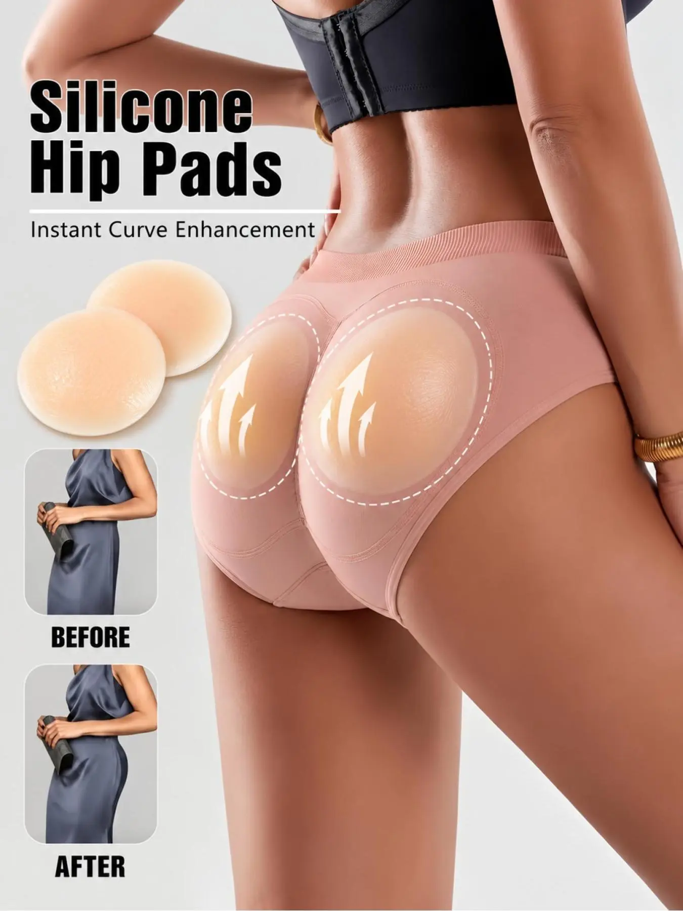 1Pair Invisible Silicone Hip Pads, Thickened Butt Lifting Inserts, Soft Skin-friendly Silicone Butt Cushions, Seamless & Hidden Under Clothes, Easily Build Full Hip Curves, Match Multiple Outfits, Silicone Butt Enhancer Pads for Daily Shaping