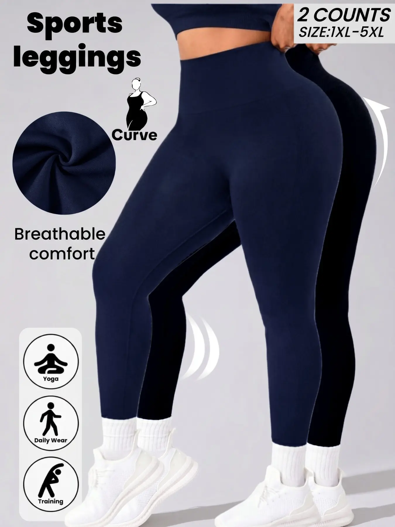 PLUS SIZE Women's High-Waisted Leggings, High Waist Activewear, Sporty Style, All-Season Wear, Comfortable & Stylish Design, Perfect for Yoga & Gym Activities, Gym Workout Leggings