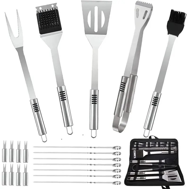 20PCS BBQ Grill Tools Set, Stainless Steel Barbecue Accessories Kit with Carry Bag, Portable Grilling Utensils for Camping, Smoker & Outdoor Cooking