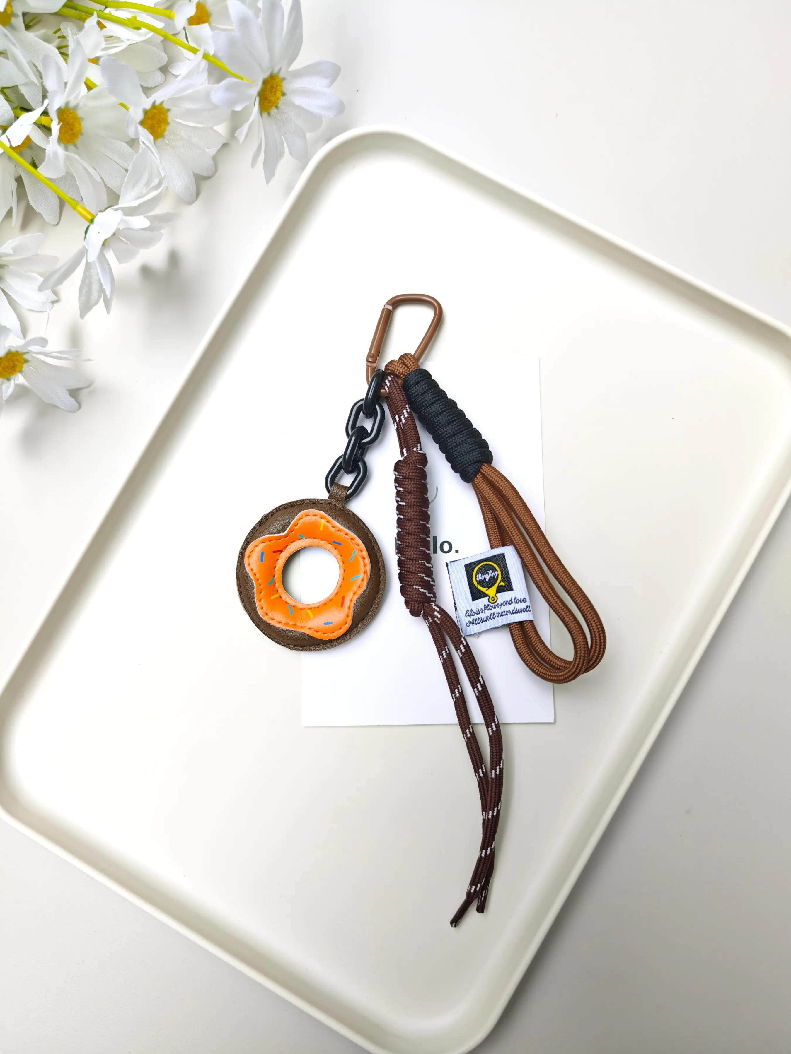 Donut PU Keychain, Melamine Retro Style, Handmade Braided Rope Pendant, Versatile Bag Car Accessory, Cute Girl Fashion Item