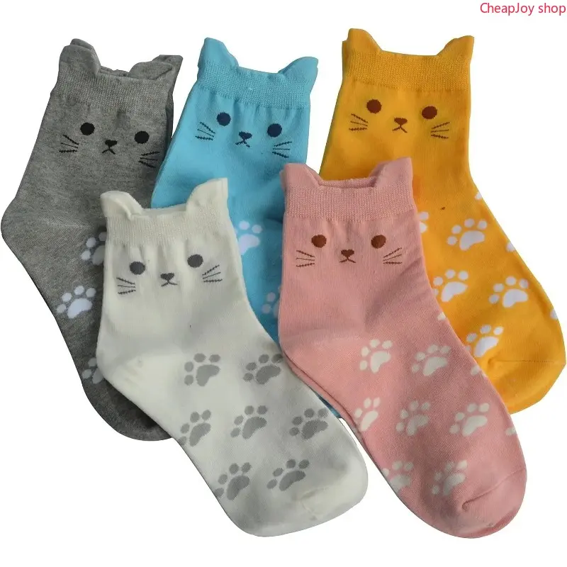 2026 5 Pairs Women's Cat Socks Cute Animal Socks Dog Owl Gifts for Women Premium Cotton Comfortable Lightweight Moisture Wicking Standard Size US 5-8.5
