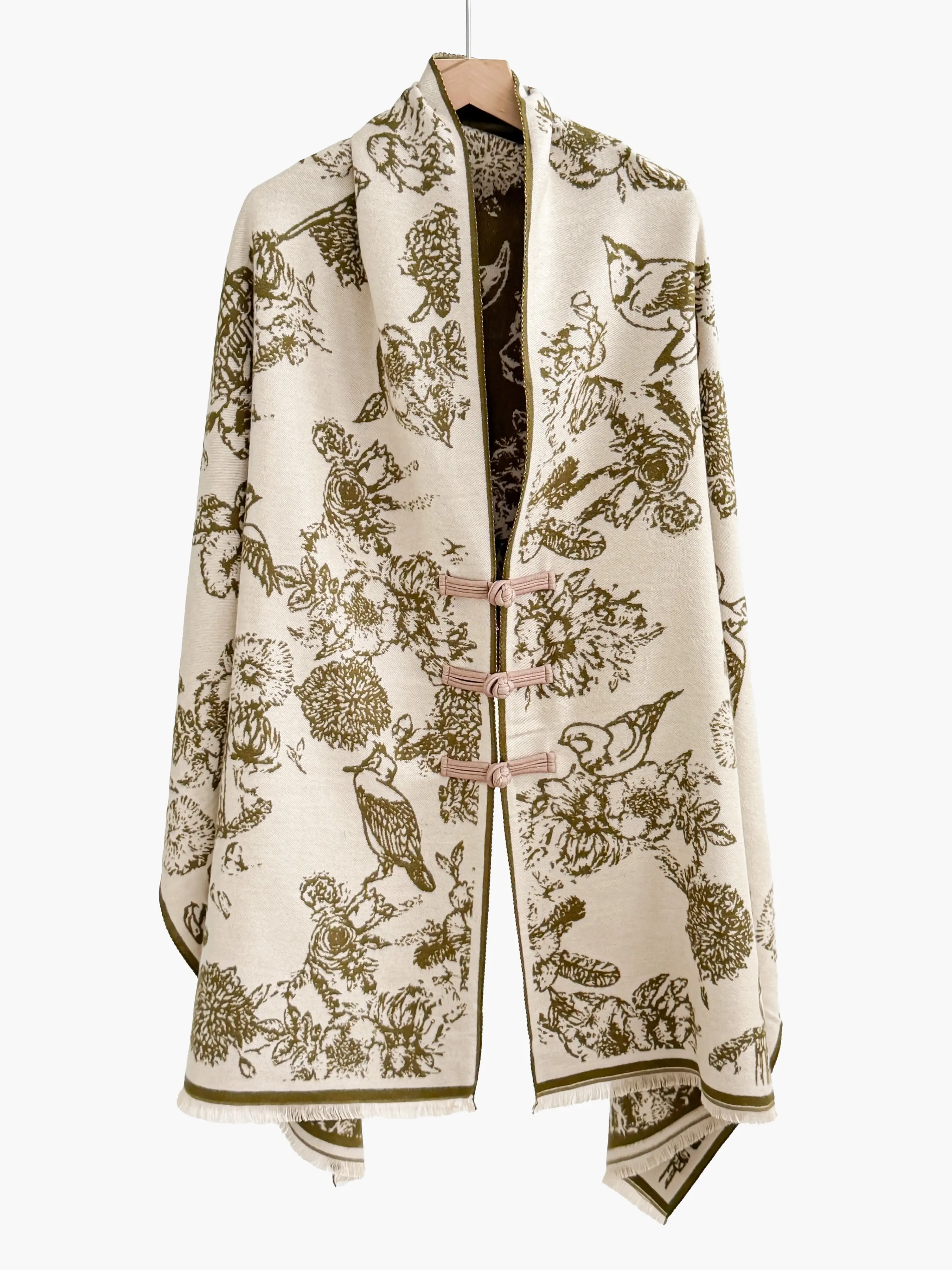 New Traditional Floral Bird Embroidered Shawl, Thickened Warm Scarf, Office Air Conditioning Blanket, Retro Ink Pattern, Gift-Ready Long Silk Scarf