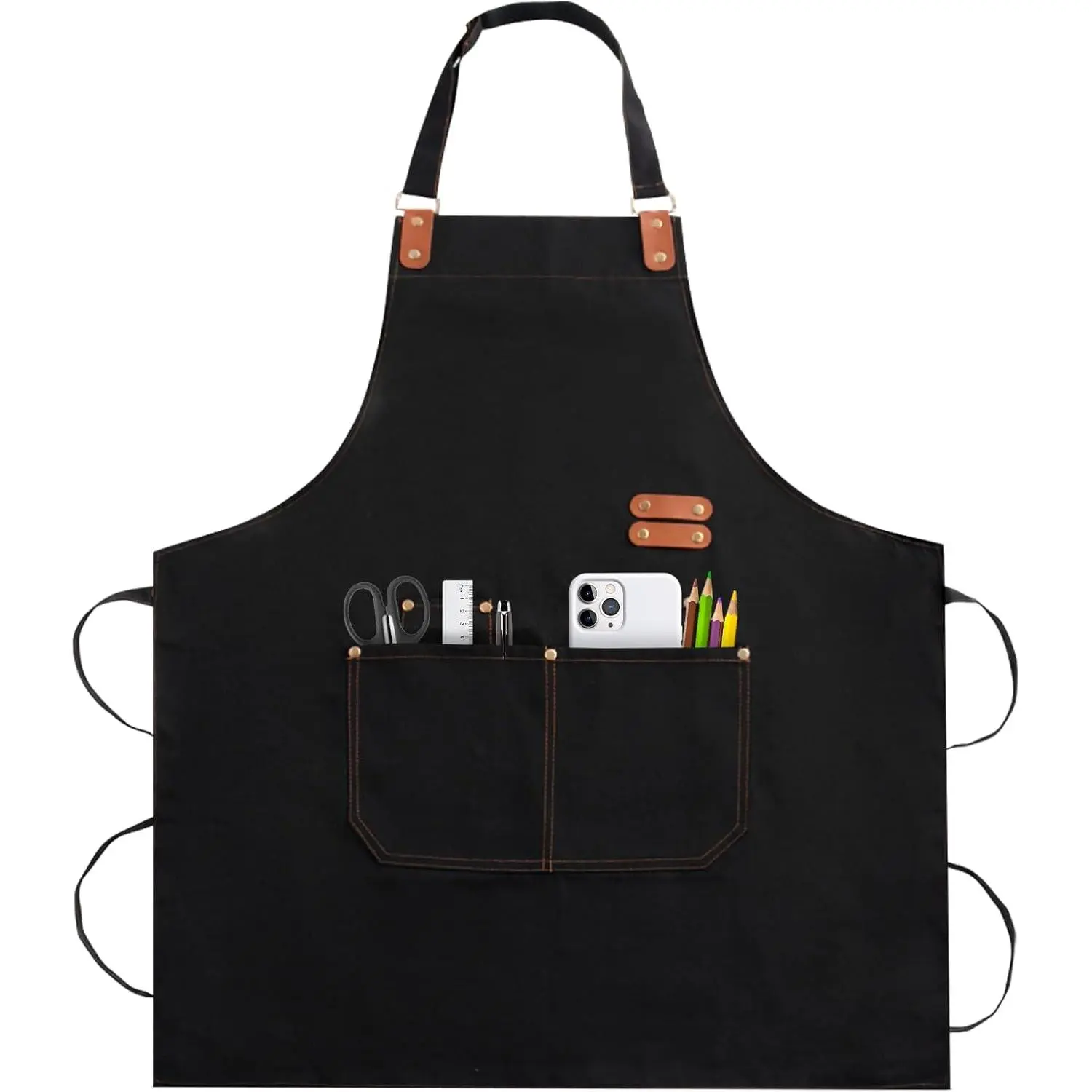 Apron for Men Women, Chef Apron with Adjustable Neck Strap, Heavy Duty Apron with Pockets, for Cooking, Gardening