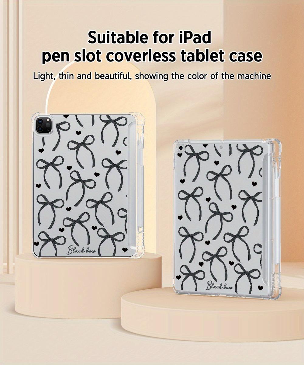 Bow & Heart Pattern Clear Tablet Case with Built-in Pencil Holder, Soft TPU, for iPad Air 4/5/6, iPad Pro 11 2024, iPad Mini 4/5/6/7, iPad 10th Gen, iPad 9/8/7 Series. Shockproof, Portable, One-Side Protection, Easy to Carry Outdoor.
