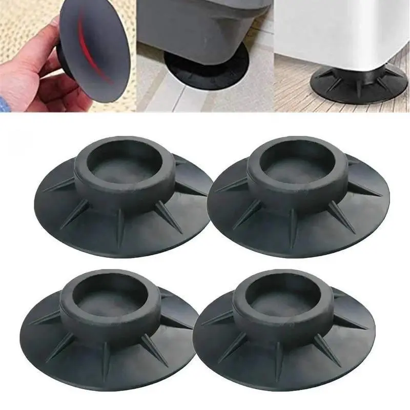 4pcs Rubber Anti-Vibration Pads Replacement Parts for Washing Machines & Refrigerators - Noise Reduction, Non-Slip Design, Floor Protection, Black with Red Accents