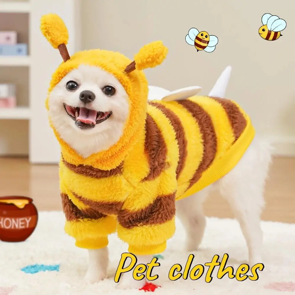 Puppy Pet Clothes Bee Style Plush Costume Cat Pet Clothes Autumn Winter Plush Warm Clothing Dog Clothes for Small Dogs