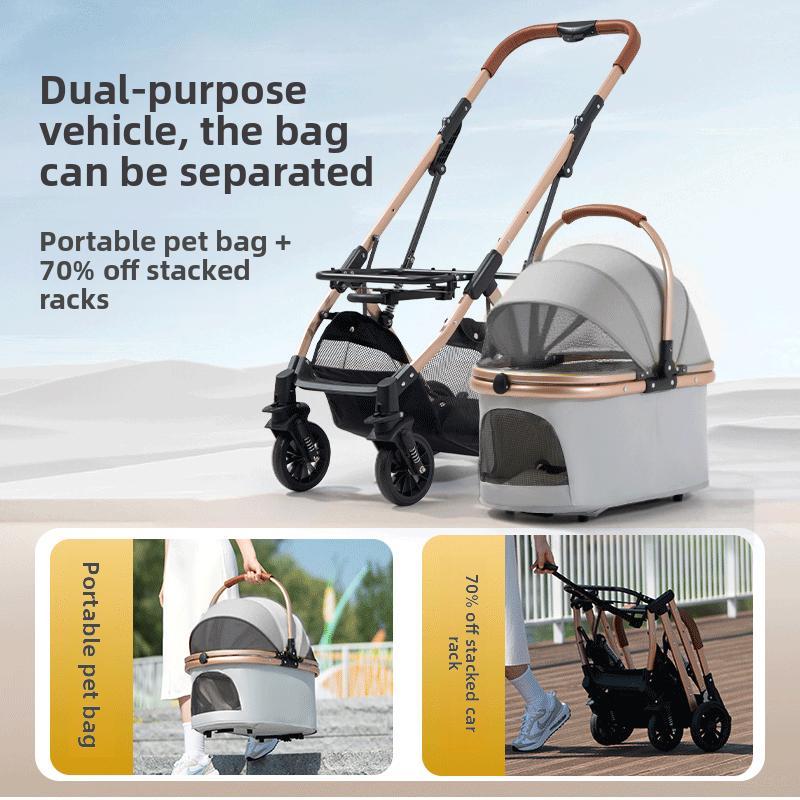 Pawzseek 3 in 1 Folding Pet Dog Stroller with Detachable Carrier Multifunctional Jogger Stroller for Small Medium Dogs Cats W Rear Brake Storage Basket Luxury Oversized Pet Stroller Multi-directional Ventilation Breathable Odor-free Design Foldable