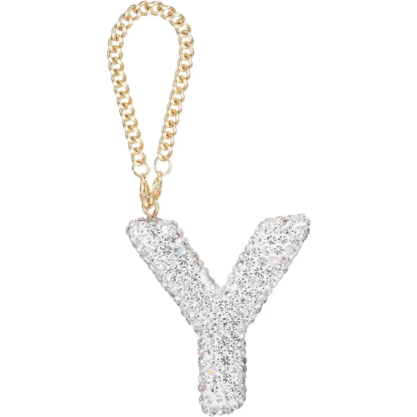 MECCANIXITY Silver Adjustable Corrosion-Resistant Rhinestone Alloy Y Initial Charm Ornament, 26-Letter Option, Car Mirror Decoration, Initial Letter Keychain, Women's Daily Decor for Bags Water Bottle DIY Craft