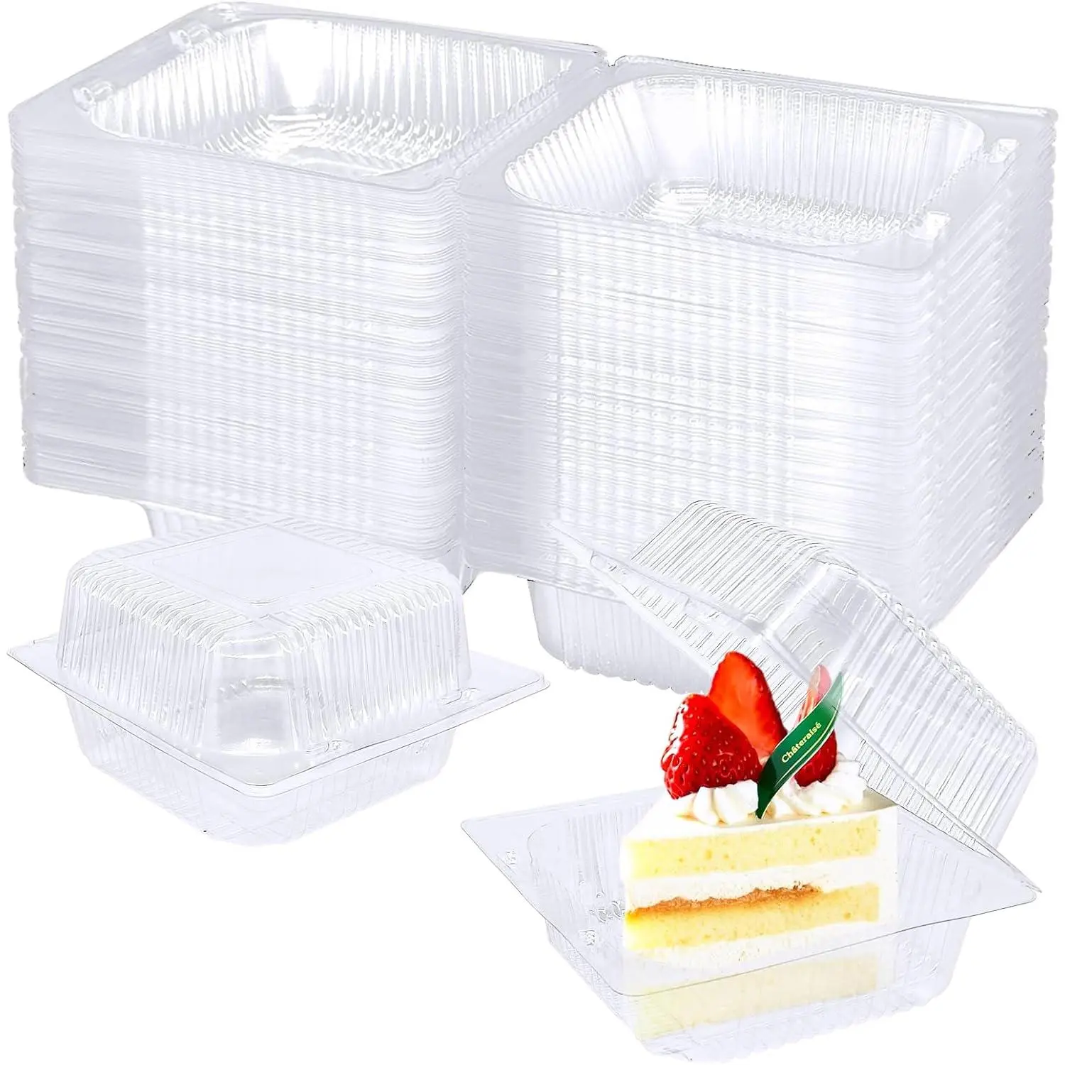 100 Pack Clear Plastic Square Hinged  Clamshell Container,Disposable To Go Cake Slice Container,Clear Plastic  Containers for Cookies,Desserts,Fruits,Salads,Sandwiches
