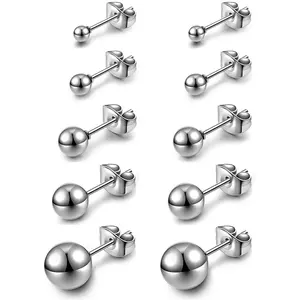 AllerPierce Hypoallergenic Ball Earrings Studs Set Stainless Steel Round Ball Studs Earrings Cartilage Earrings for Women Men 3mm-8mm（10Pcs）