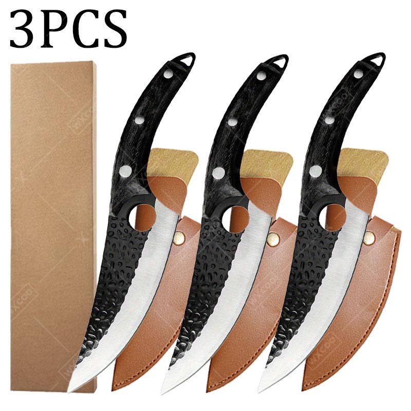 Portable black kitchen Knife Cutting Meat Boning and Peeling Knife Small Curved Knife Killing Fish Pig Sheep Cutting Pork Fruit Knife Barbecue Knife