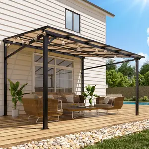 Heavy Duty Wall-Mounted Hardtop Gazebo Pergola, 10x12 FT Outdoor Pavilion with Sloped Polycarbonate Roof – Sturdy Aluminum & Steel Frame – Perfect for Patio, Garden, Deck, Parties – Easy Assembly