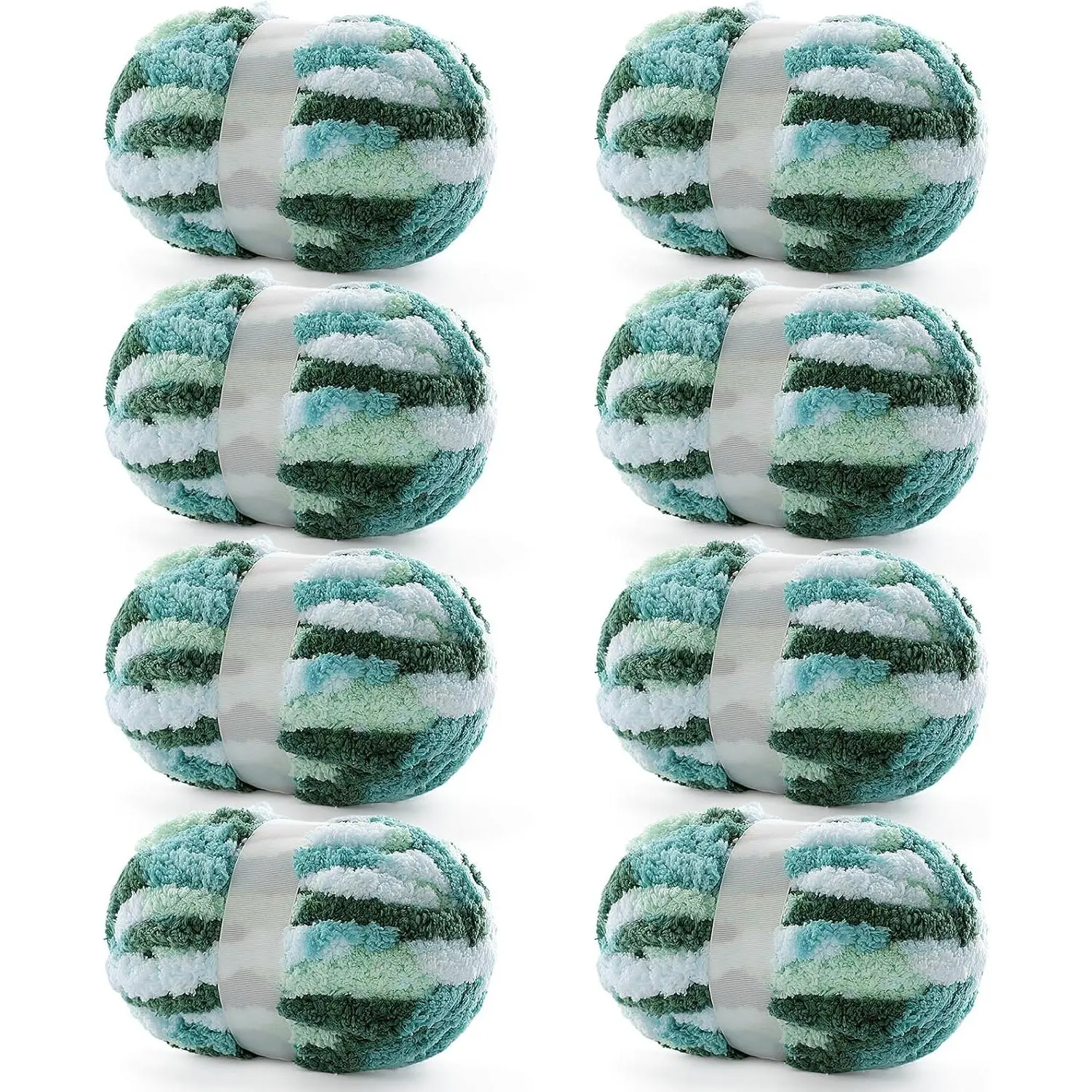 8 Pack Chunky Yarn for Hand Knitting - Chenille Blanket Yarn for Crocheting Blankets - 228 Yds/61.6 Oz Rainbow Ombre Yarns - Super Bulky Soft Thick  Color  Yarns (8, Mint-Teal-Green)