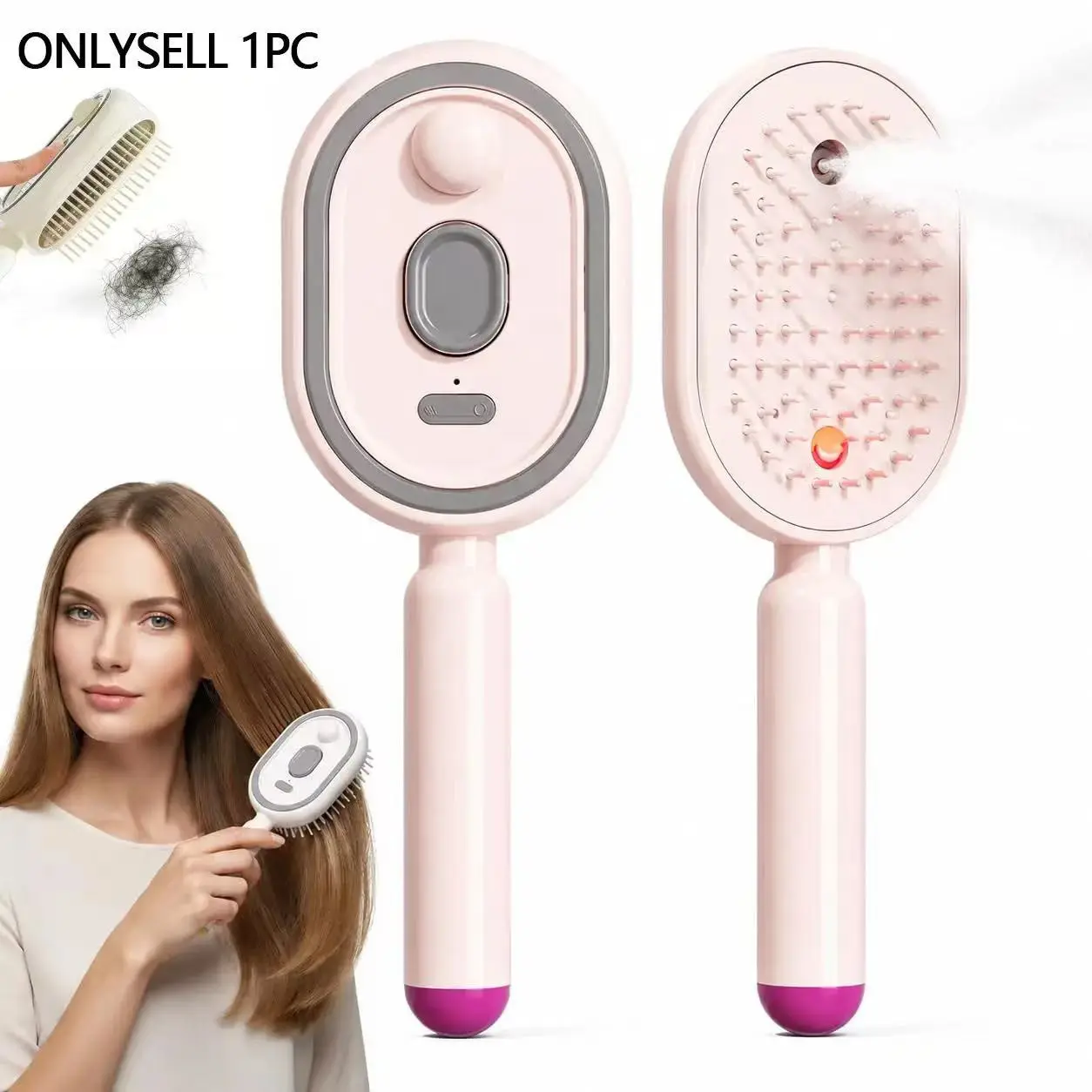 Quickly Smooth Frizzy Hair, Wireless Self-Cleaning Steam Comb, Rechargeable Warm Mist Humidifying Brush, Portable Travel Hair Care Tool
