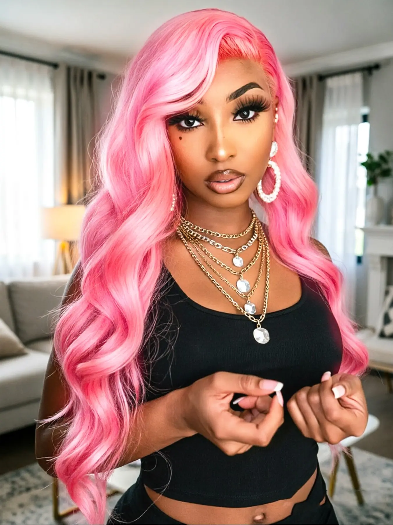 13x4 Body Wave Pink Lace Front Wig Human Hair Wigs Pink Colored Wig Transparent 13x4 Lace Frontal Wigs For Women